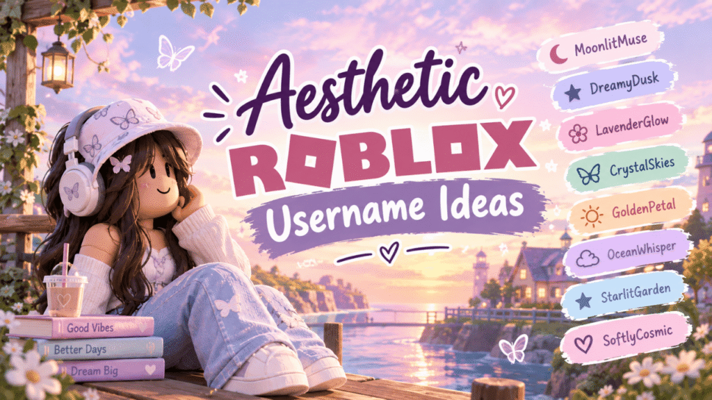 Aesthetic Roblox username ideas featuring a pastel avatar and dreamy username suggestions