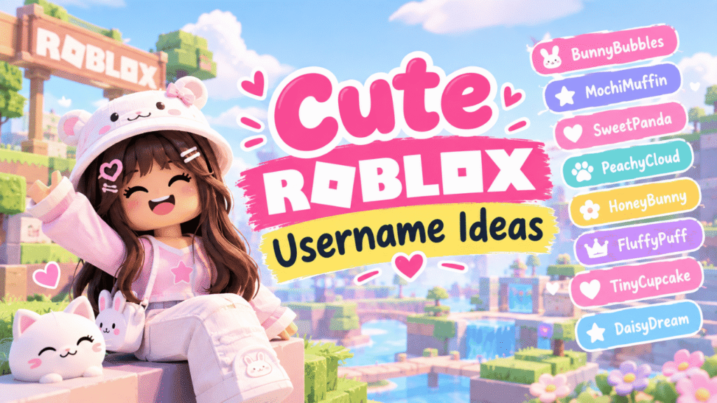 Cute Roblox username ideas featuring a pastel avatar and creative name suggestions