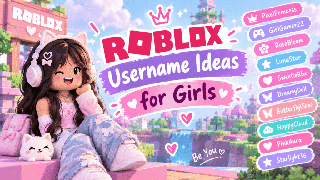 Roblox username ideas for girls featuring a cute pastel avatar and creative girl username suggestions